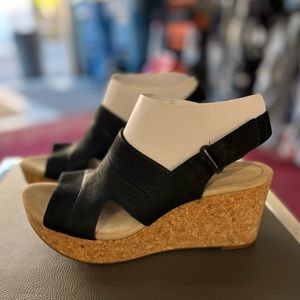 Black strapped wedge